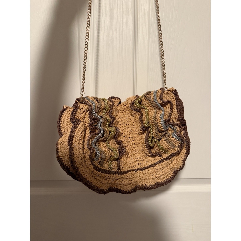 Maeve Anthropologie Raffia‎ Ruffle Clutch Crossbody Purse Resort Beach Vacation - Picture 2 of 6